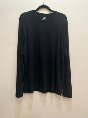 TRUE NORTH Mens Merino Wool Blend Black Long Sleeve Tee L Base Layer Outdoors